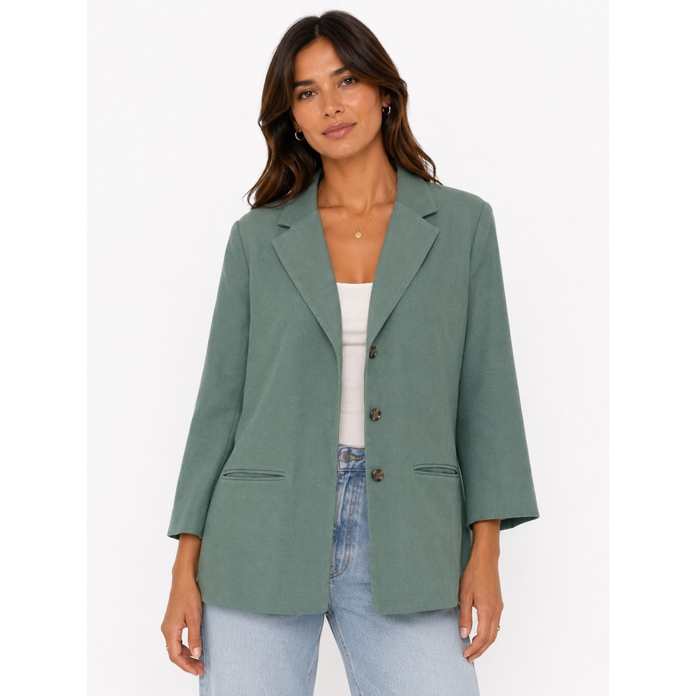 Alfred Dunner Blazer Women 12 Green Wool 3-Button Tailored Career Dark Academia